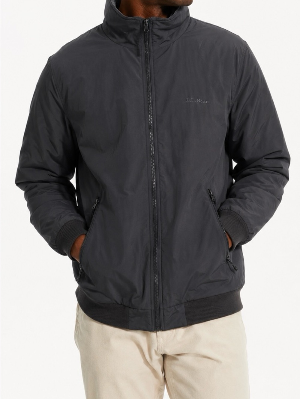 L.L. Bean Vintage Warm-Up Jacket Fleece Lined Black XL Bomber Gorpcore